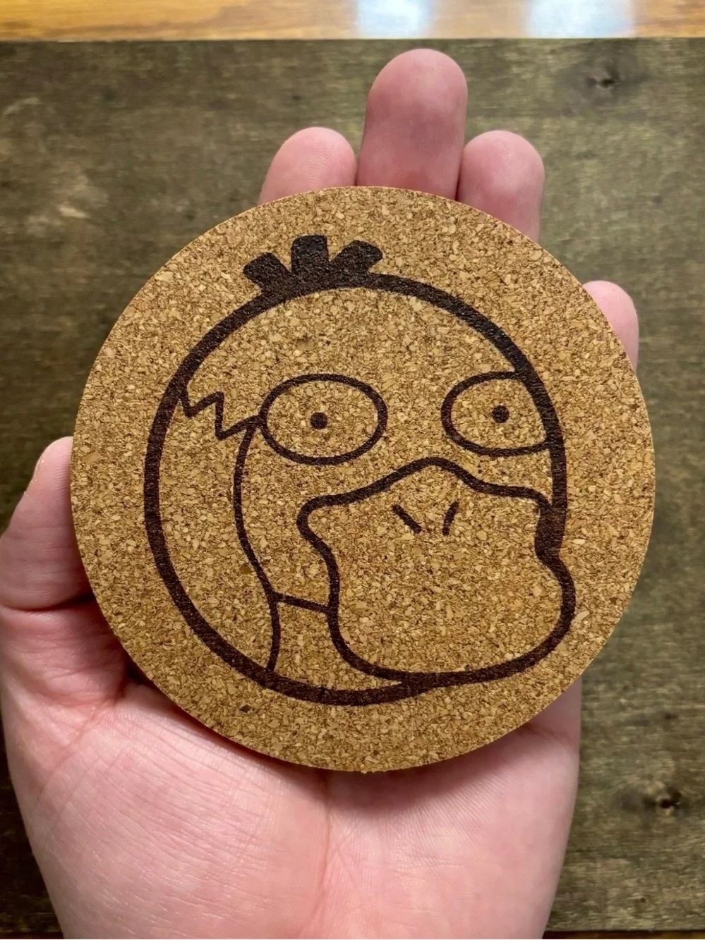 Pokemon Psyduck Face Laser Engraved Cork Coaster
